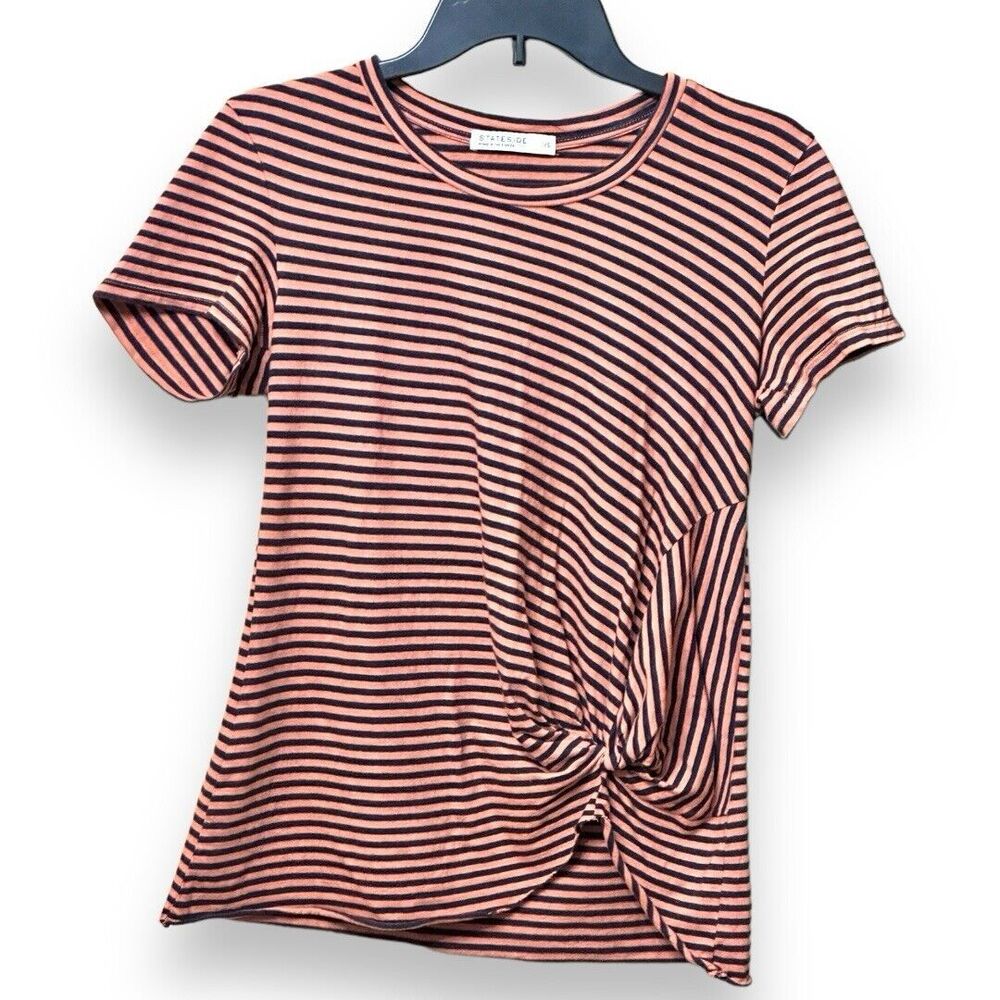 Stateside Women’s Coral Navy Stripe Knotted Tee Size XS